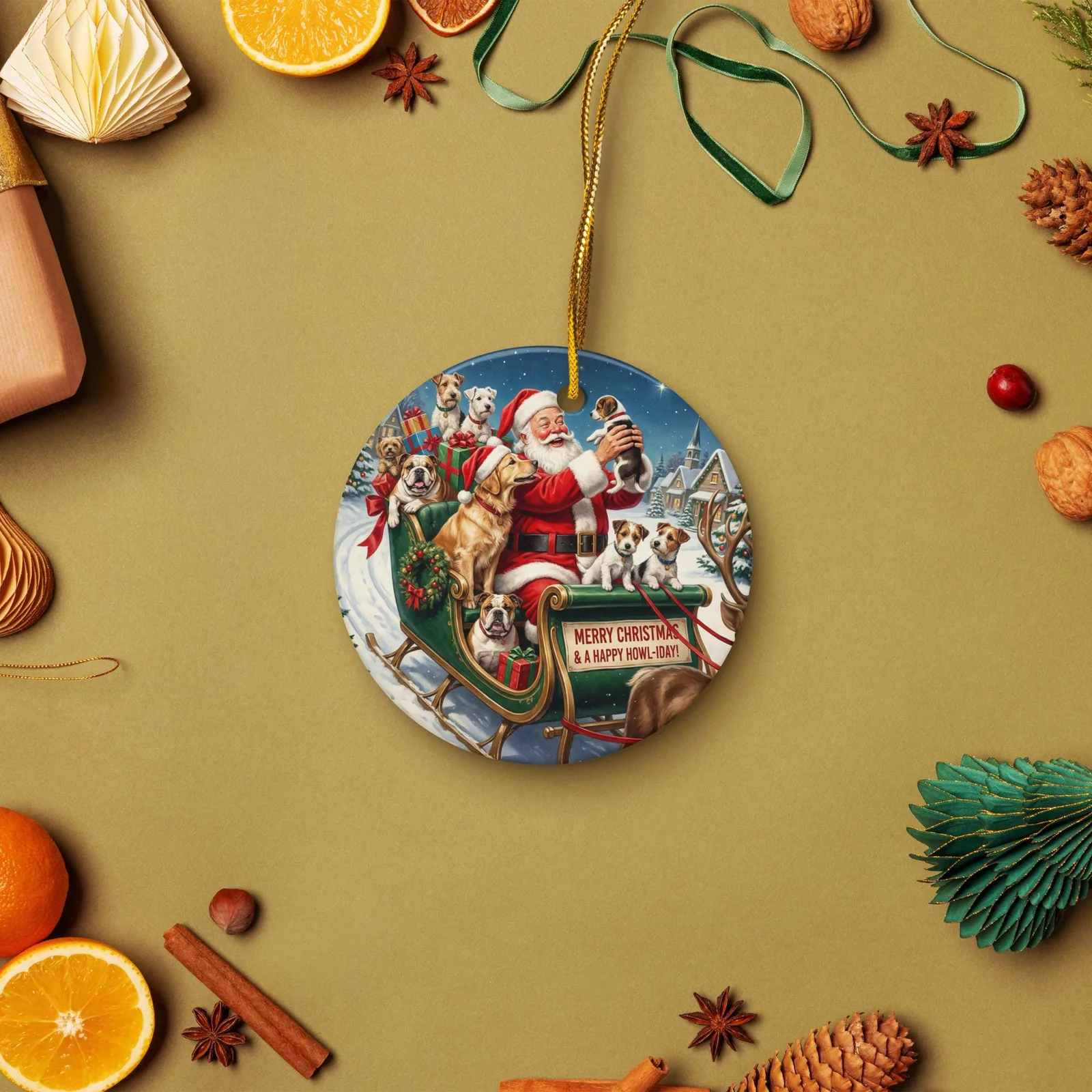 Ceramic Christmas Ornament – Santa’s Little Dog Helpers (Circle or Snowflake), photo 7