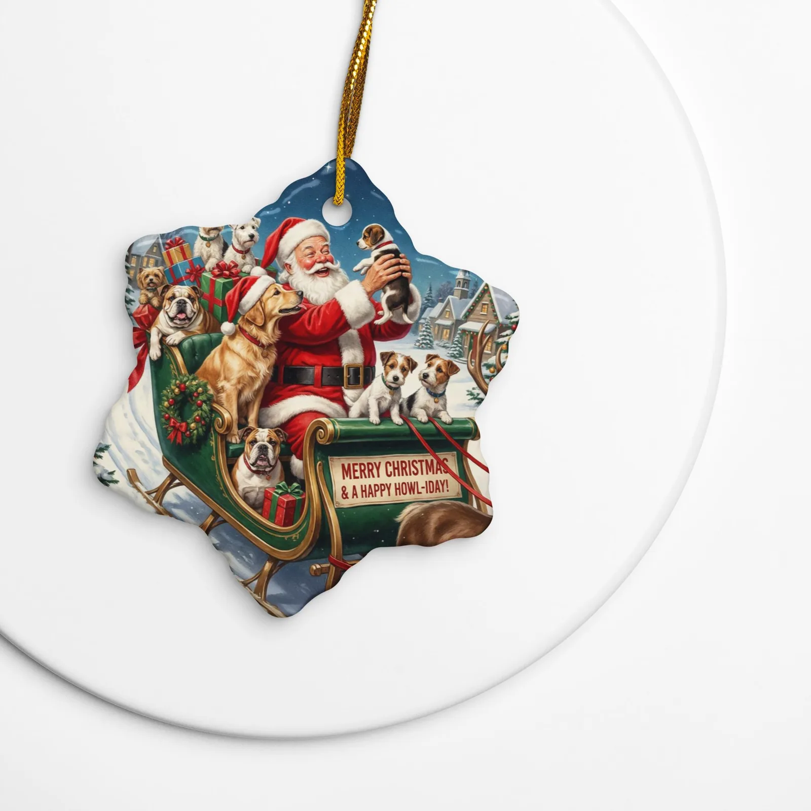 Ceramic Christmas Ornament – Santa’s Little Dog Helpers (Circle or Snowflake), photo 10