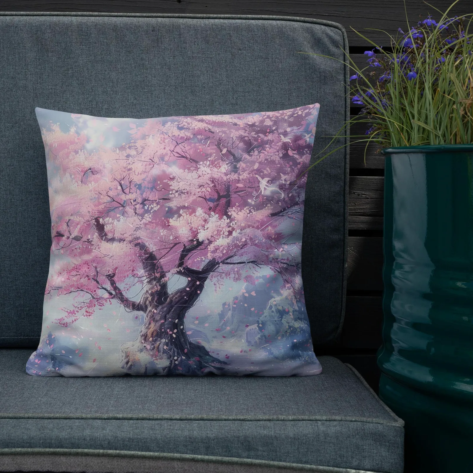 Cherry Blossom Throw Pillow: Pastel Sakura Linen-Feel Cushion, photo 10