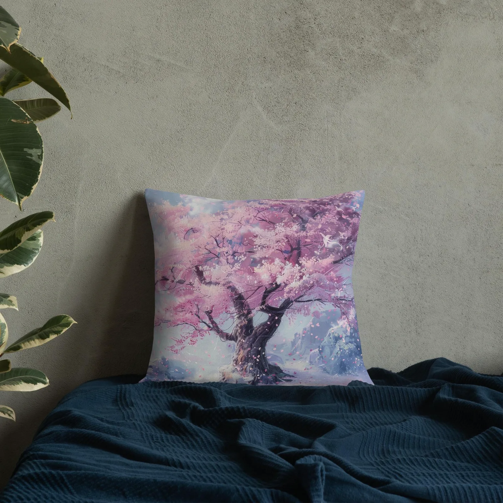 Cherry Blossom Throw Pillow: Pastel Sakura Linen-Feel Cushion, photo 7