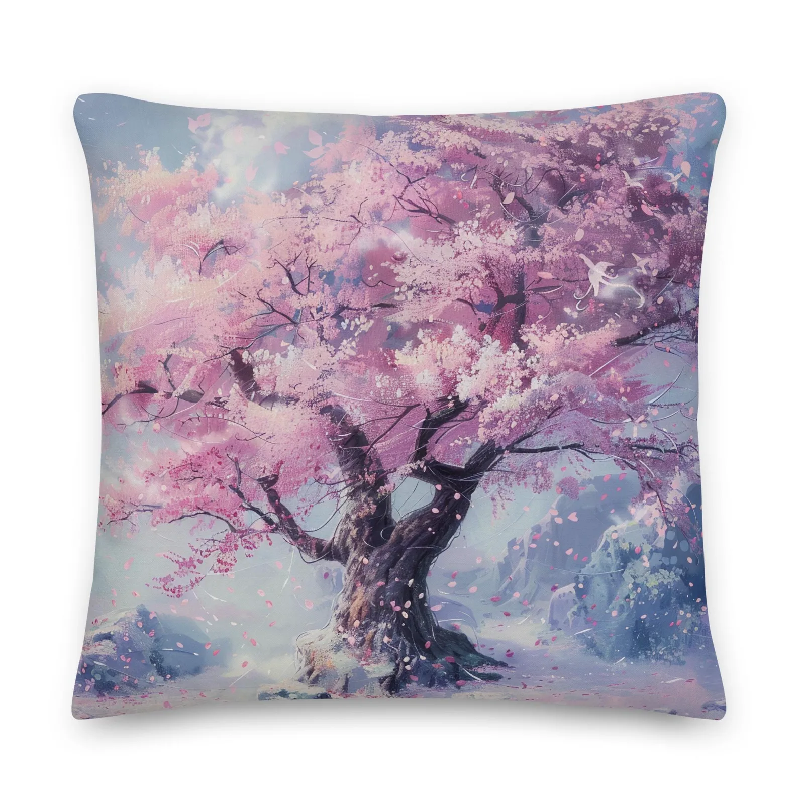 Cherry Blossom Throw Pillow: Pastel Sakura Linen-Feel Cushion, photo 2