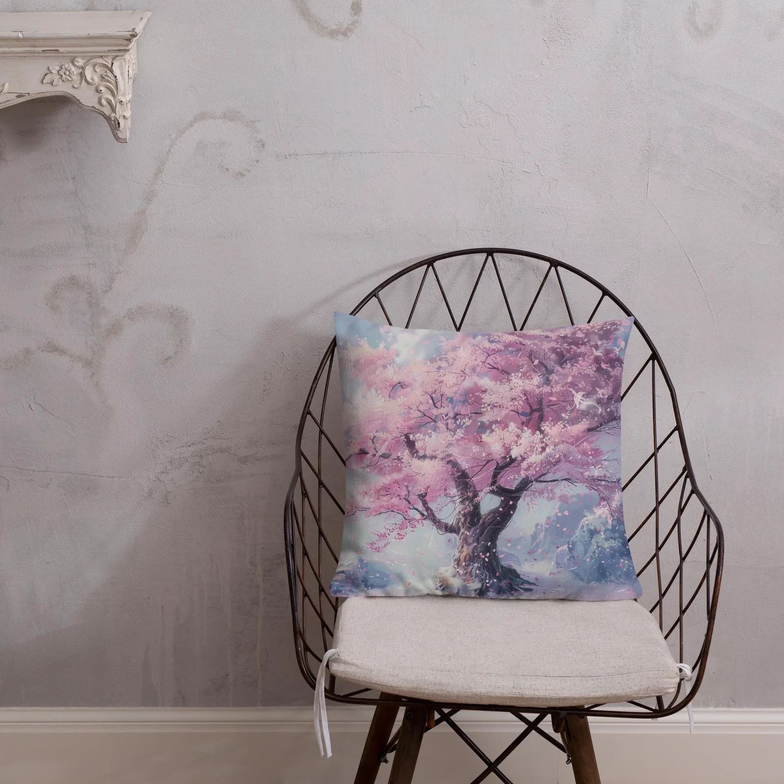 Cherry Blossom Throw Pillow: Pastel Sakura Linen-Feel Cushion, photo 8