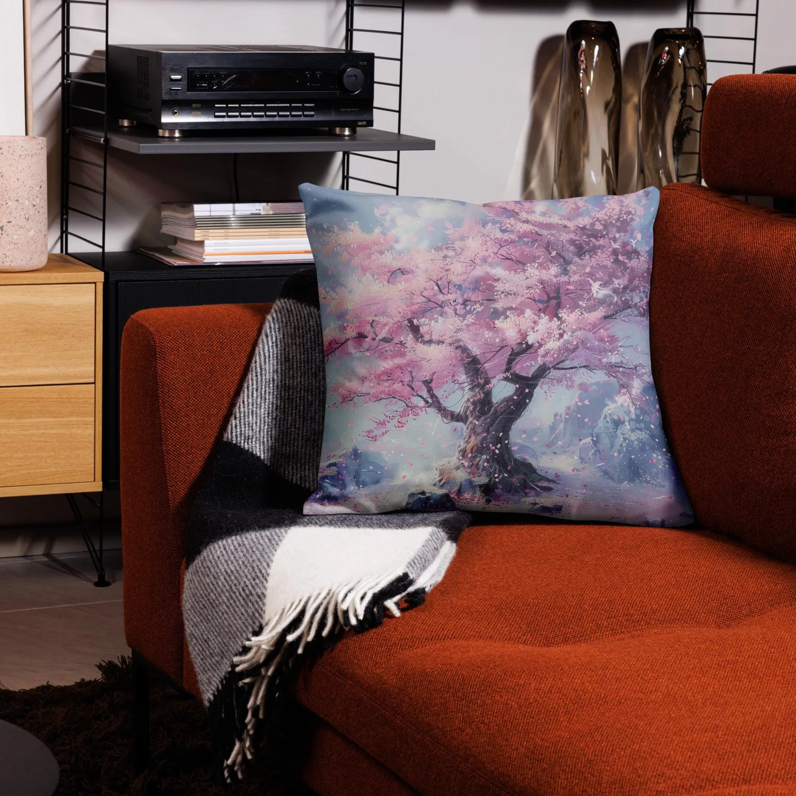 Cherry Blossom Throw Pillow: Pastel Sakura Linen-Feel Cushion, photo 5