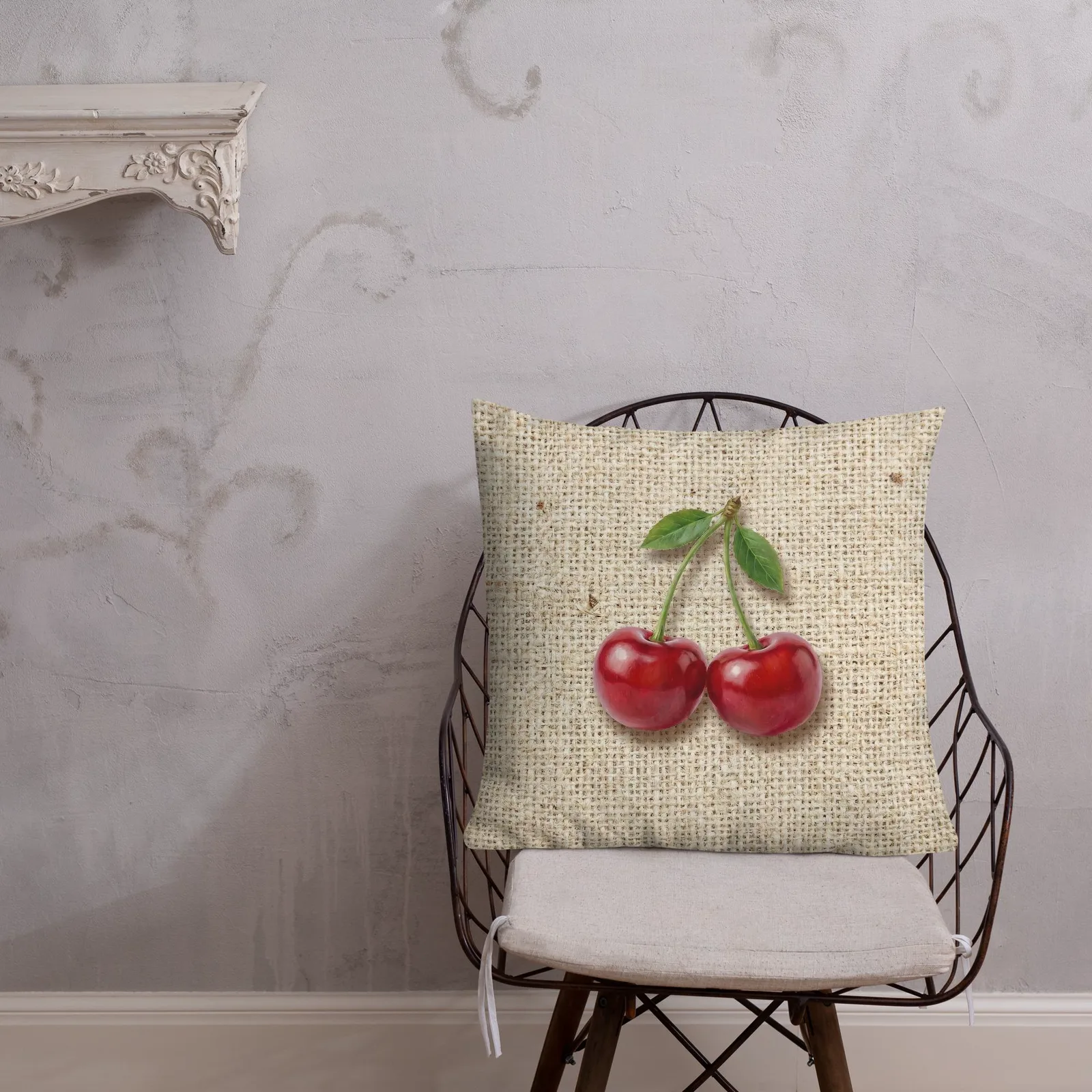 Cherry Throw Pillow: Farmhouse Burlap Fruit Decor Cushion, photo 7