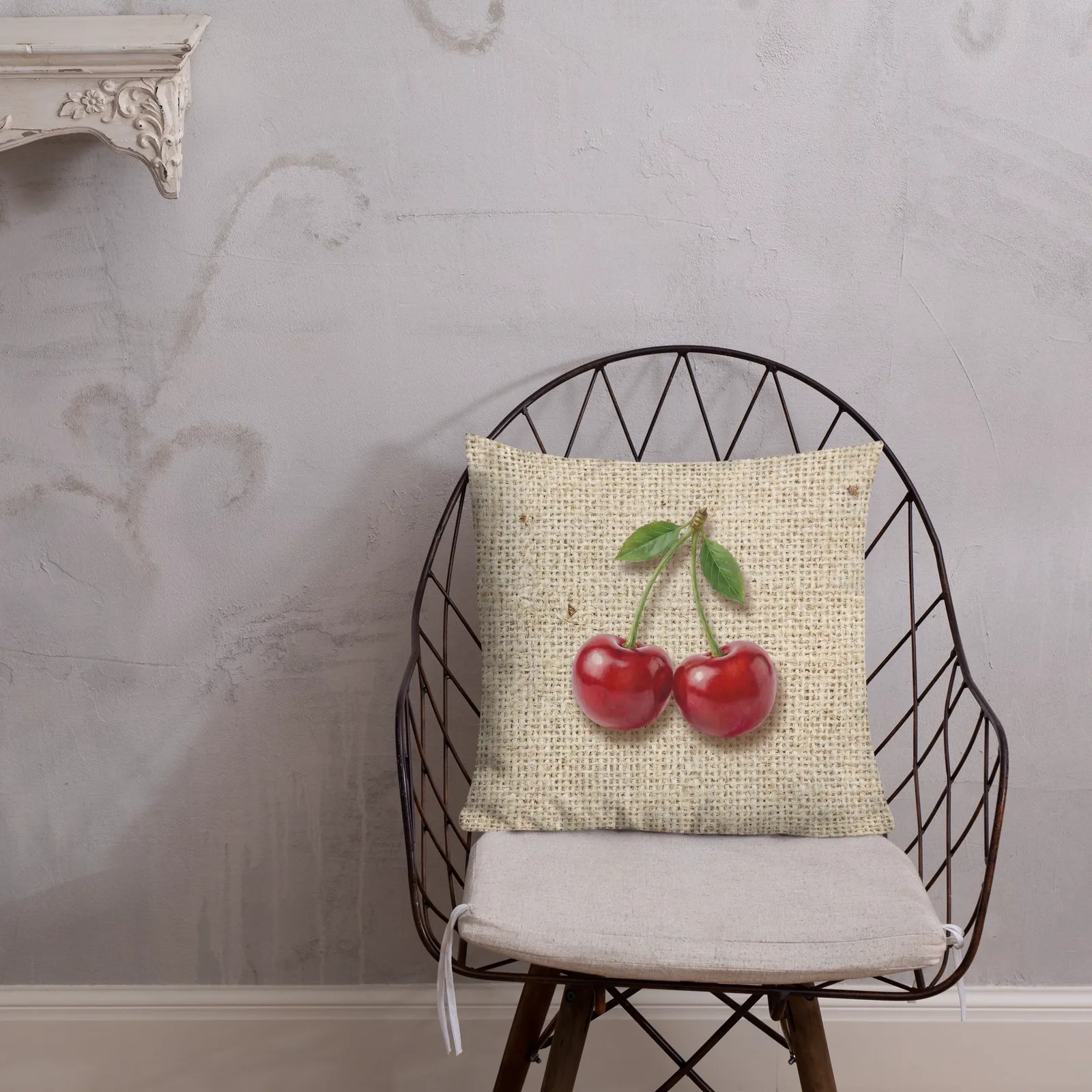 Cherry Throw Pillow: Farmhouse Burlap Fruit Decor Cushion, photo 6