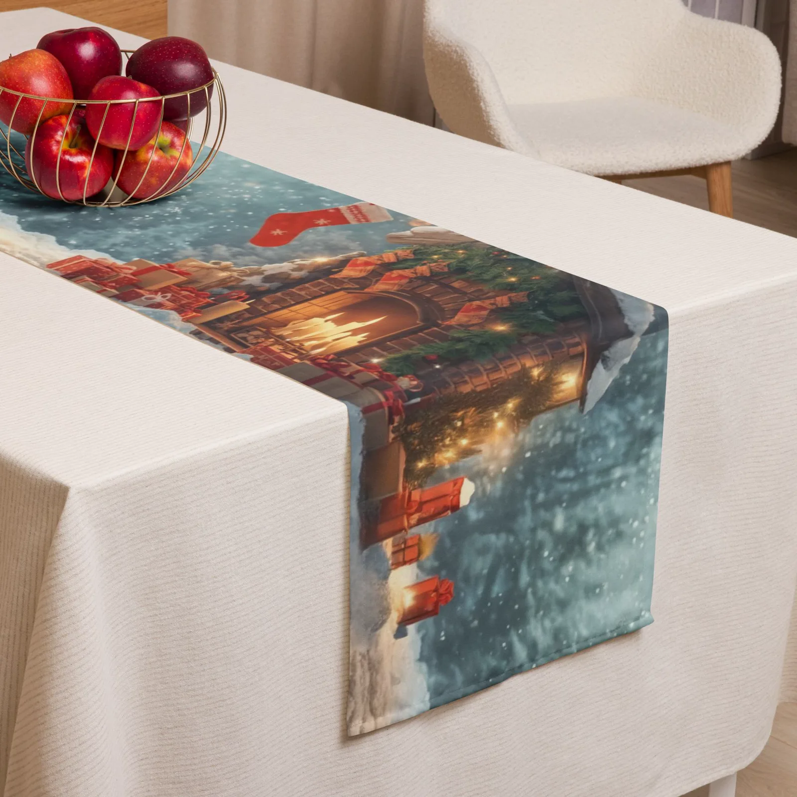 Christmas Table Runner: Cozy Holiday Fireplace & Gifts Decor