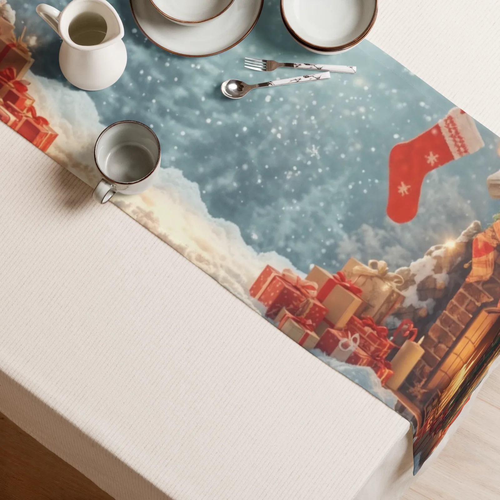 Christmas Table Runner: Cozy Holiday Fireplace & Gifts Decor, photo 4