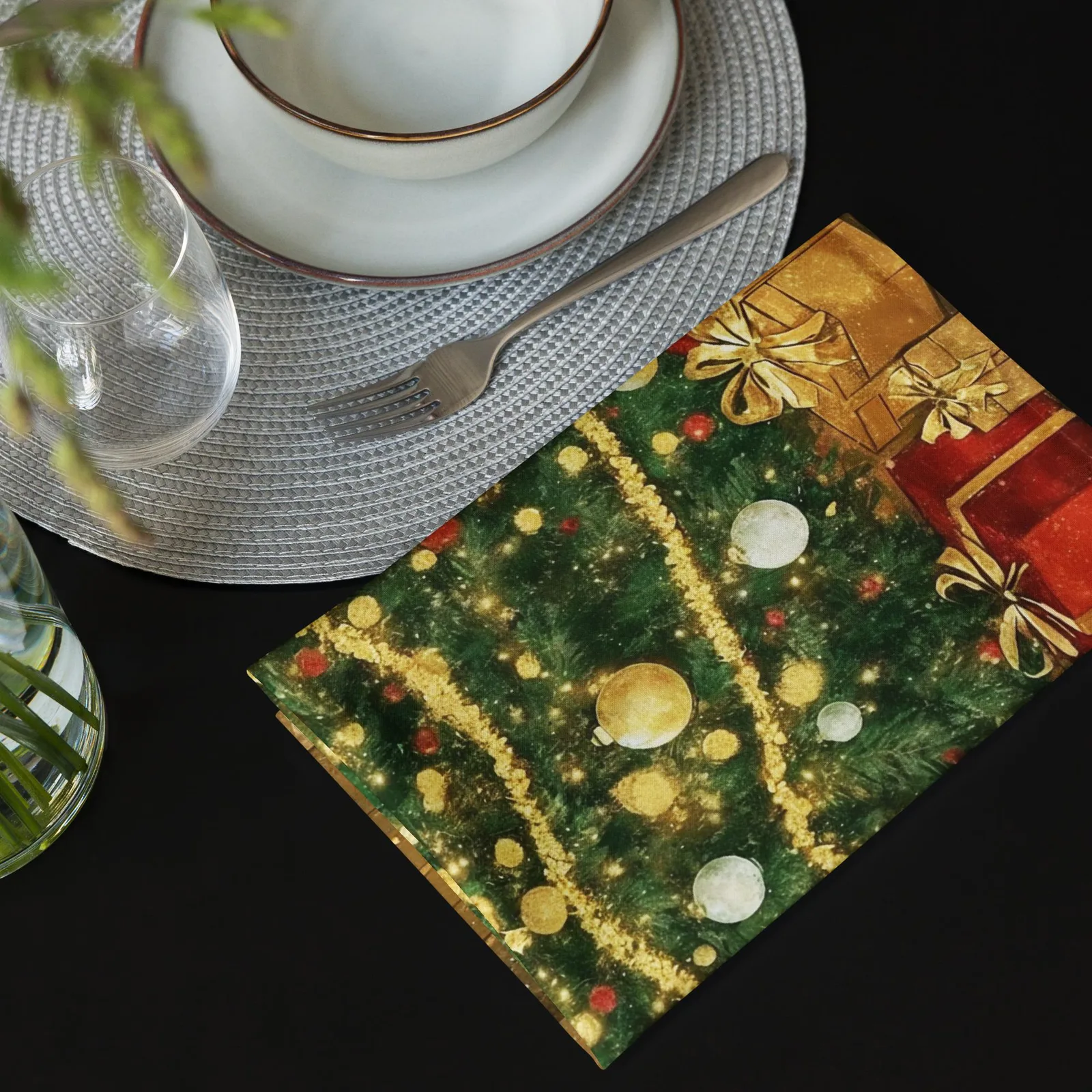 Christmas Tree Cloth Napkin Set of 4: Festive Holiday Dinner & Party Table Decor, photo 8