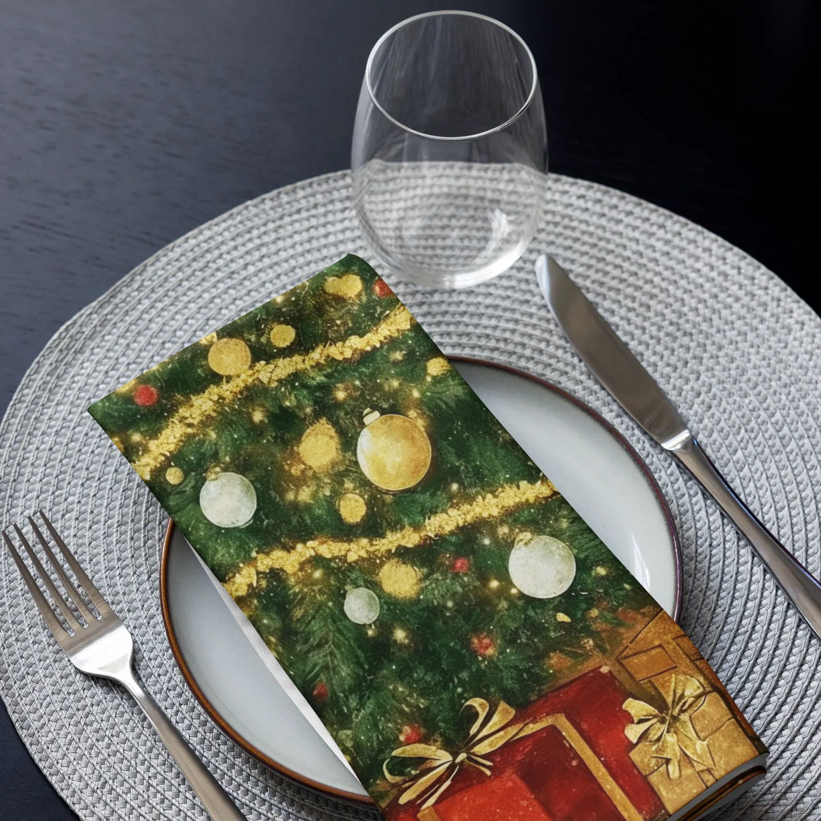 Christmas Tree Cloth Napkin Set of 4: Festive Holiday Dinner & Party Table Decor, photo 5