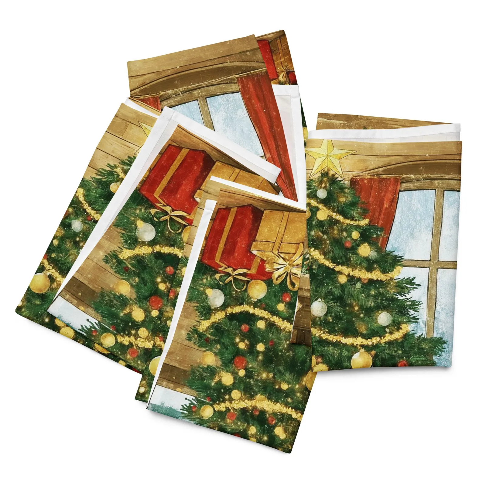 Christmas Tree Cloth Napkin Set of 4: Festive Holiday Dinner & Party Table Decor, photo 3