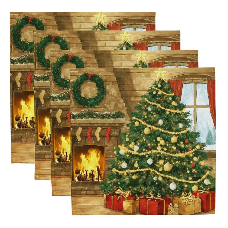 Christmas Tree Cloth Napkin Set of 4: Festive Holiday Dinner & Party Table Decor