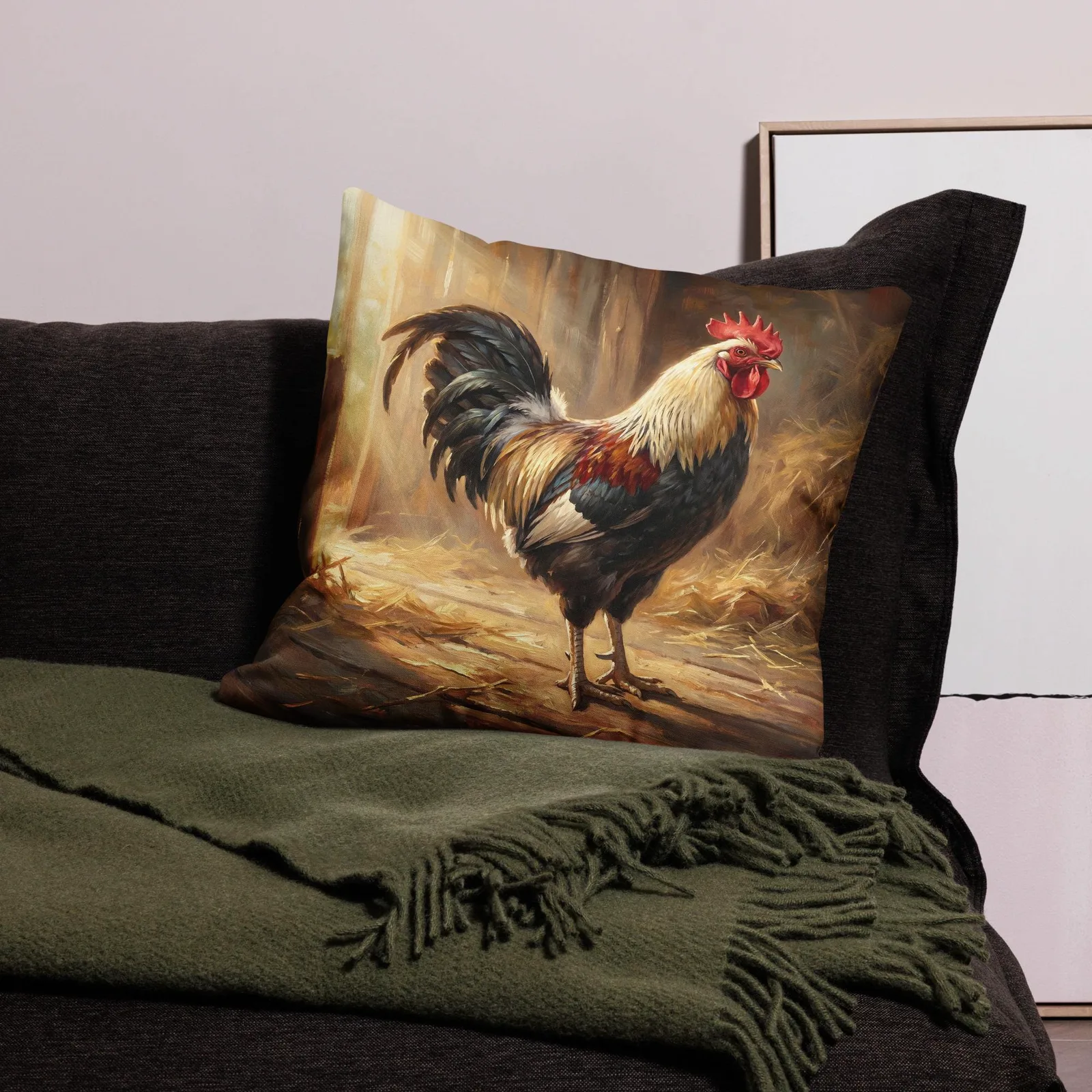 Classic Rooster Throw Pillow: Farmhouse Kitchen Cushion, photo 10