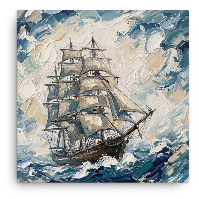 Classic Tall Ship Thin Canvas: Impasto Style Sailing Ship Decor Wall Art