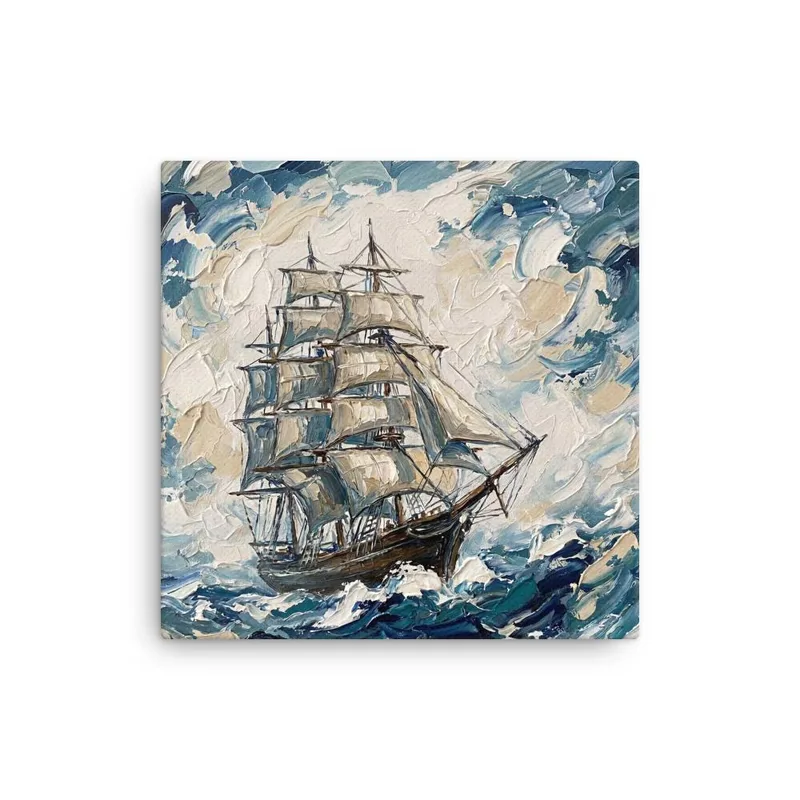 Classic Tall Ship Thin Canvas: Impasto Style Sailing Ship Decor Wall Art