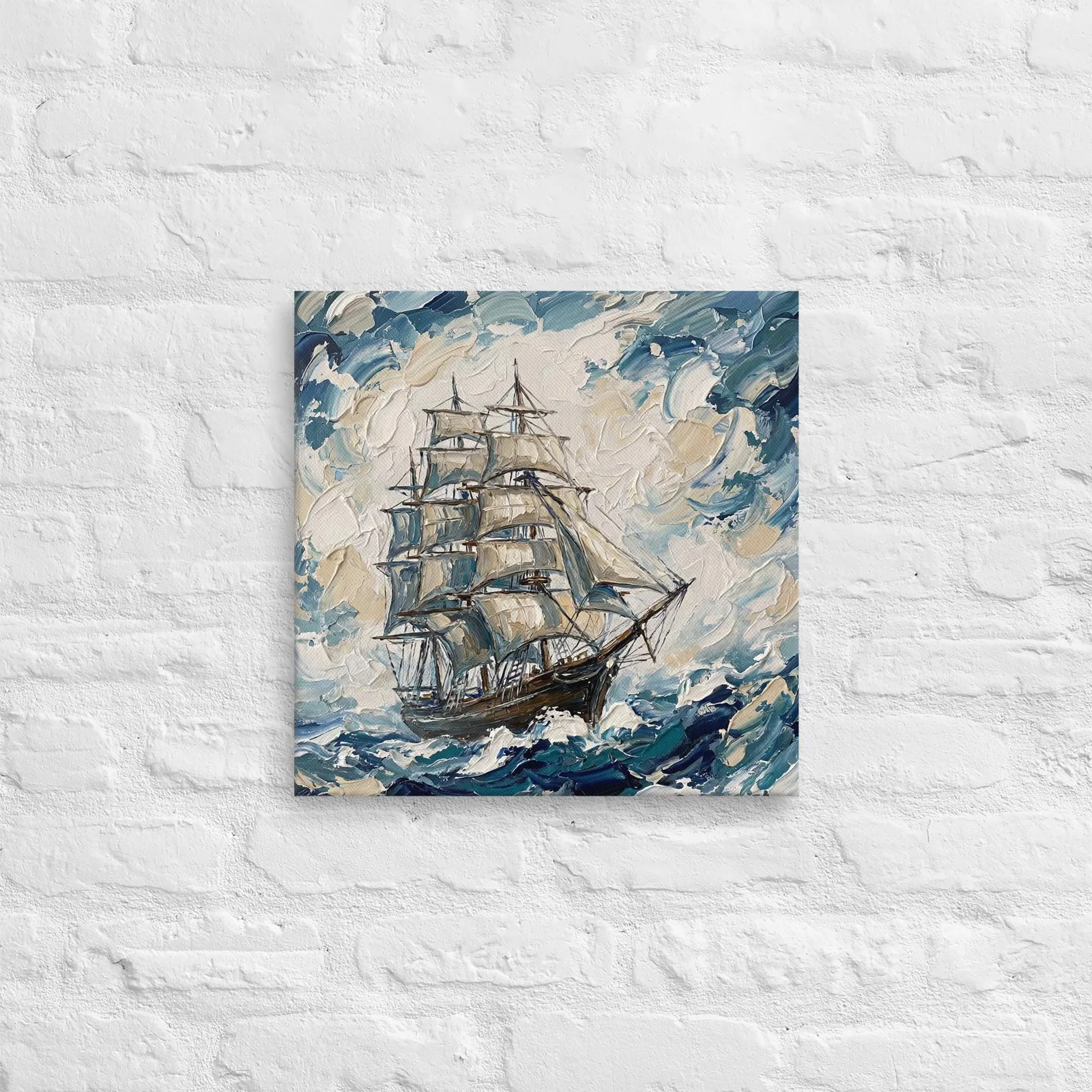 Classic Tall Ship Thin Canvas: Impasto Style Sailing Ship Decor Wall Art, photo 5