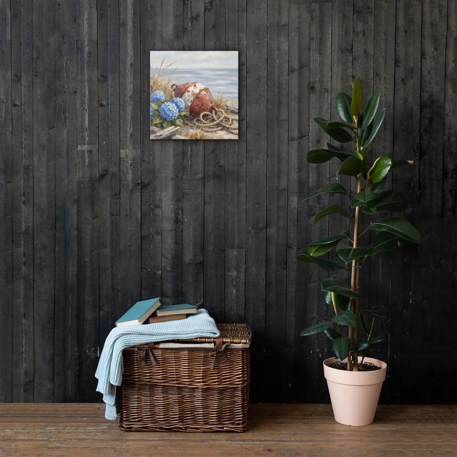 Coastal Buoy and Blue Hydrangea Thin Canvas: Summer Nautical Decor Wall Art, photo 9