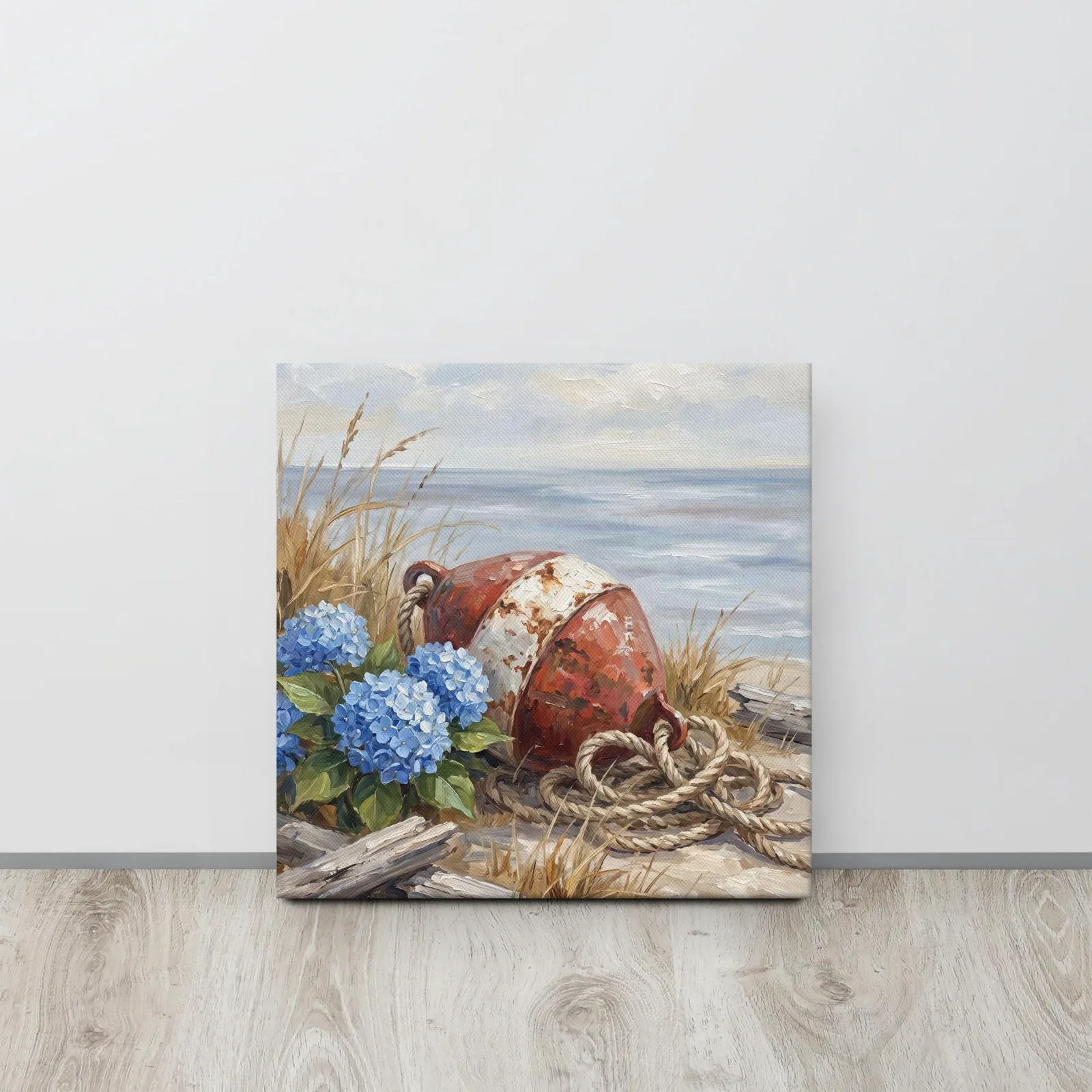 Coastal Buoy and Blue Hydrangea Thin Canvas: Summer Nautical Decor Wall Art, photo 3