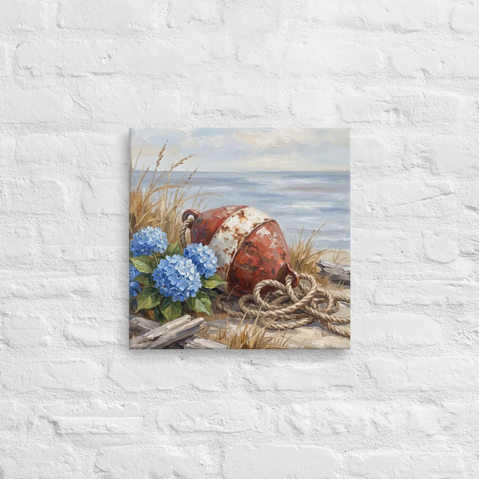 Coastal Buoy and Blue Hydrangea Thin Canvas: Summer Nautical Decor Wall Art, photo 7