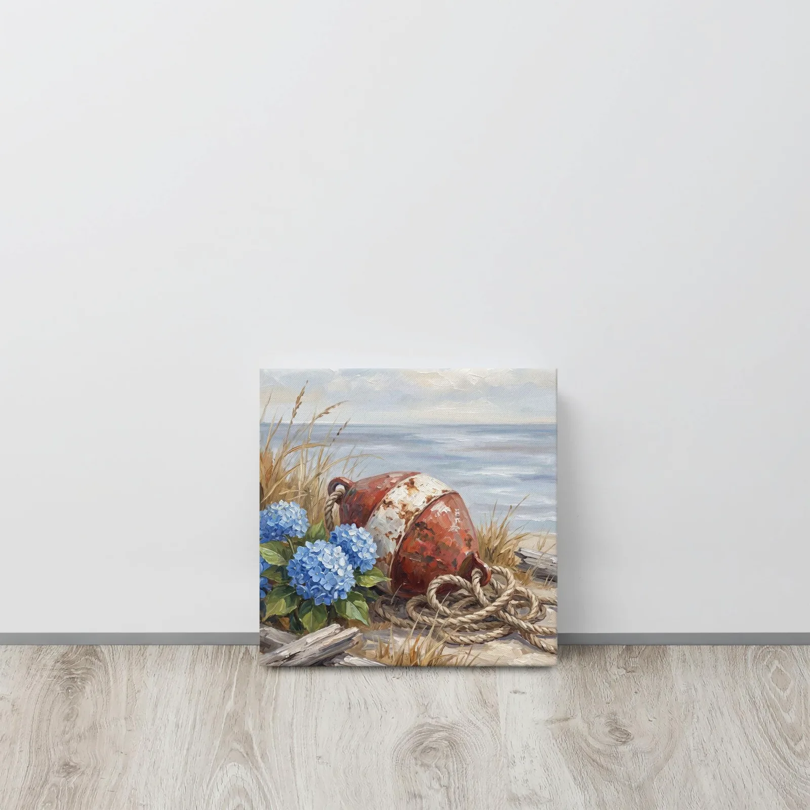 Coastal Buoy and Blue Hydrangea Thin Canvas: Summer Nautical Decor Wall Art, photo 2