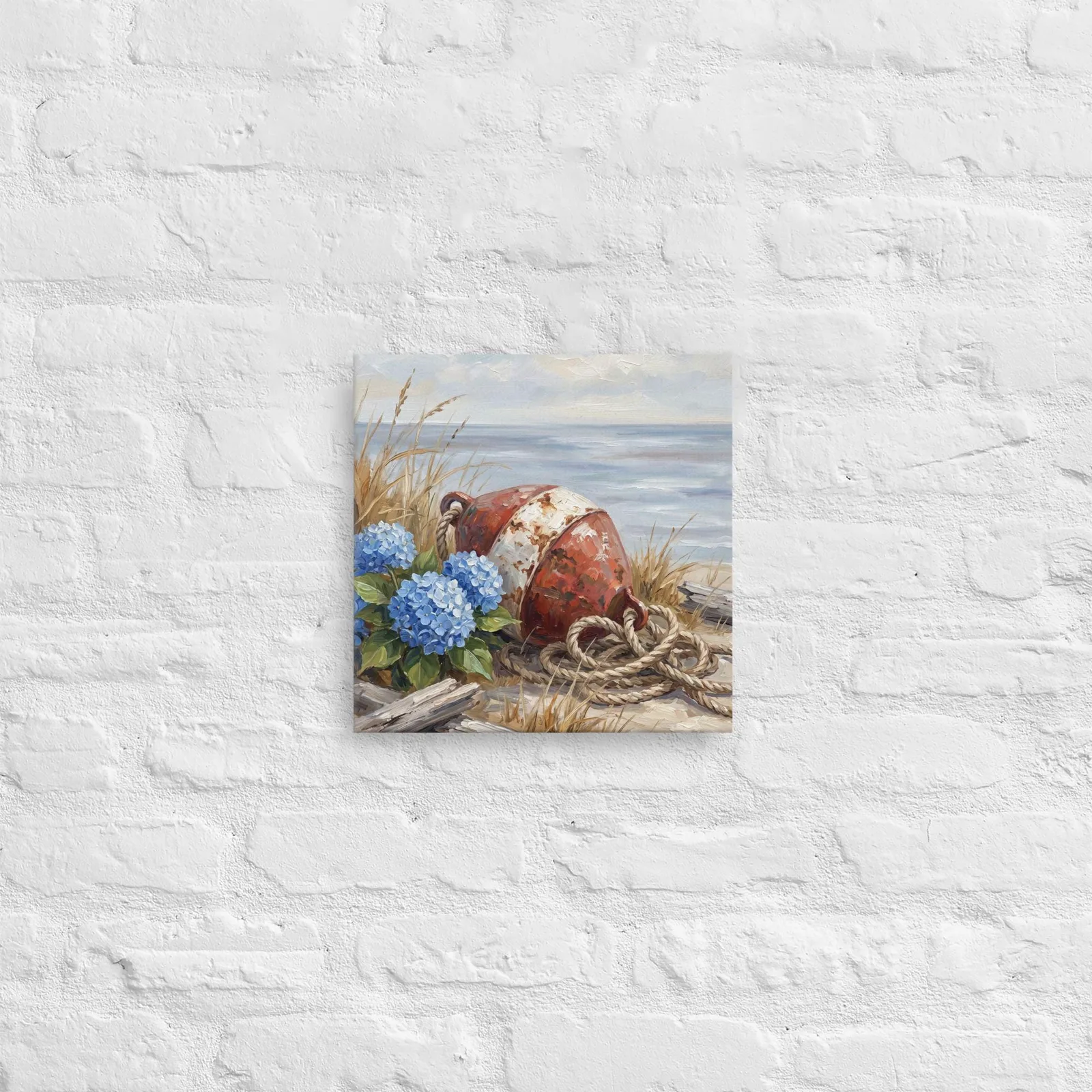 Coastal Buoy and Blue Hydrangea Thin Canvas: Summer Nautical Decor Wall Art, photo 6