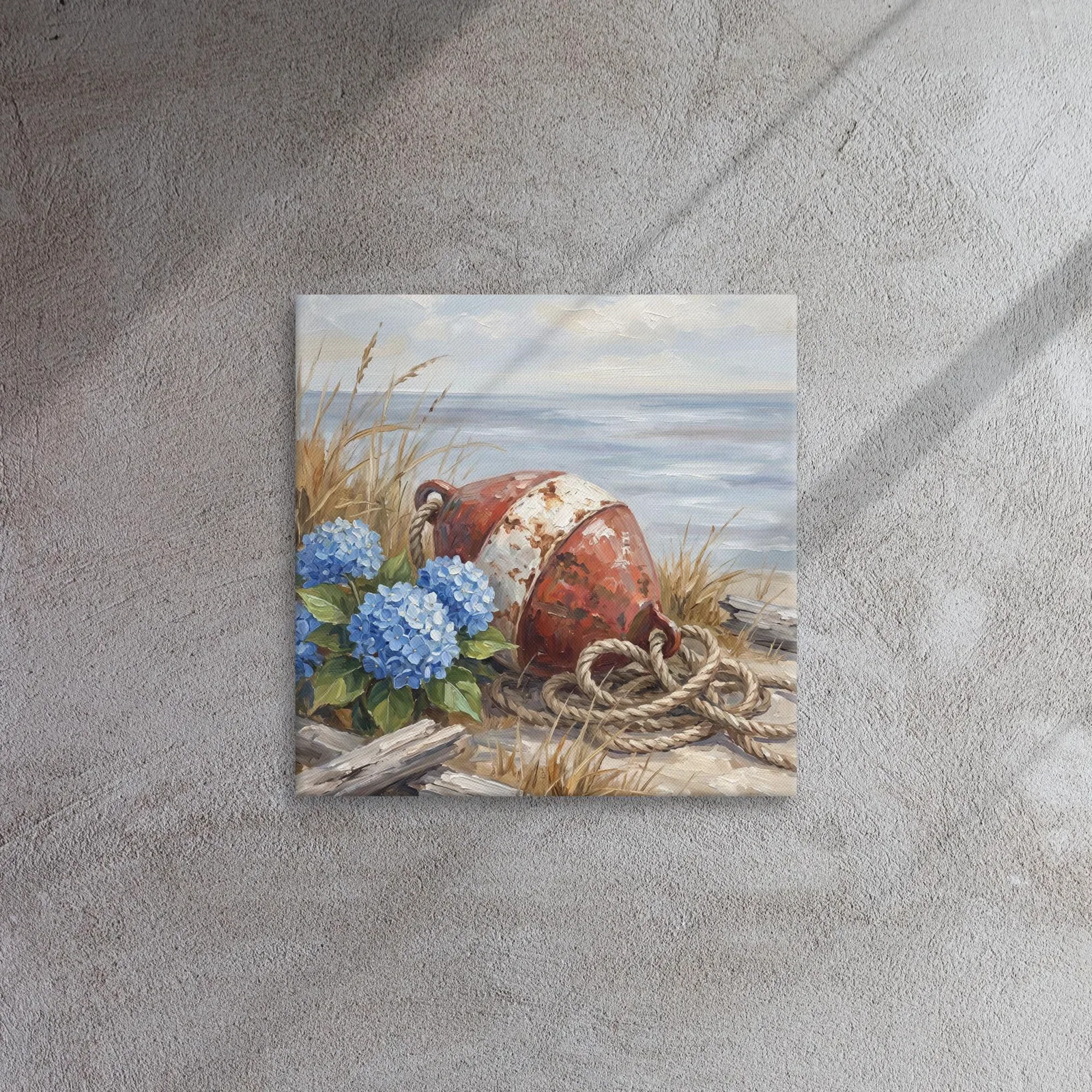Coastal Buoy and Blue Hydrangea Thin Canvas: Summer Nautical Decor Wall Art, photo 5