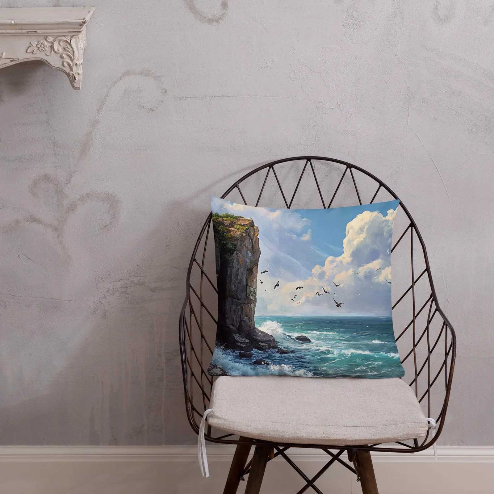 Coastal Cliffside Waves Throw Pillow: Nautical Ocean Decor, photo 2