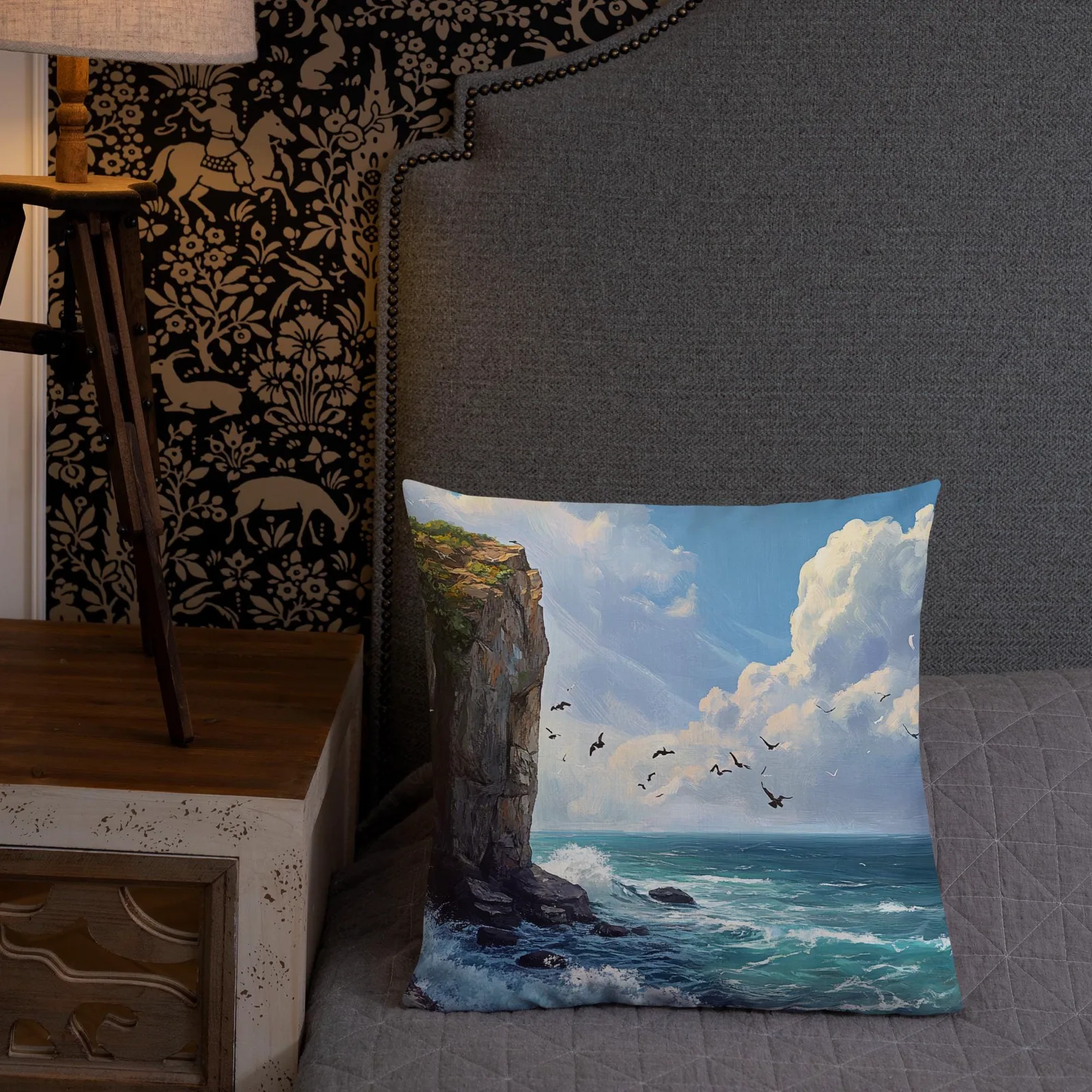 Coastal Cliffside Waves Throw Pillow: Nautical Ocean Decor, photo 10