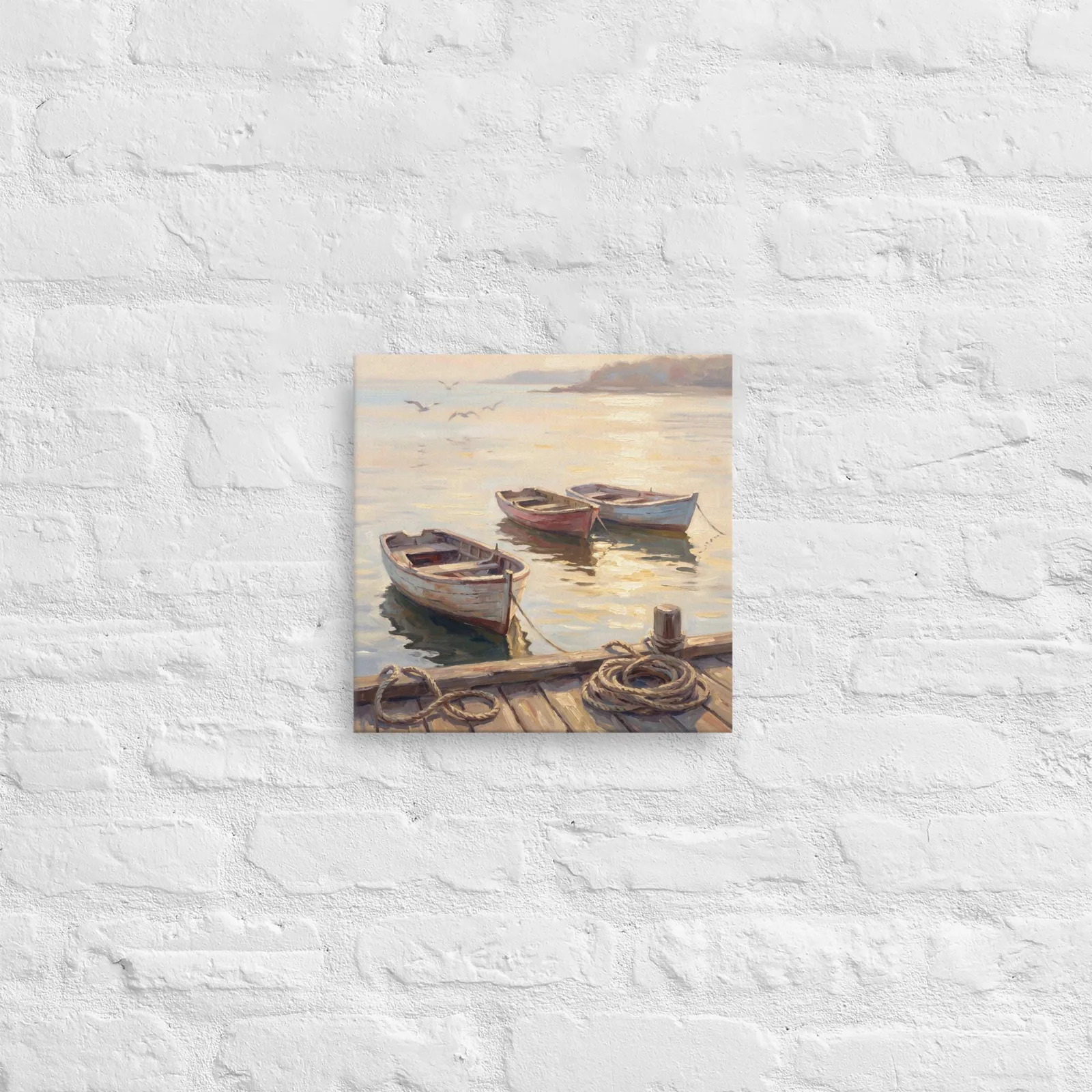 Coastal Harbor Thin Canvas: Nautical Rowboats at Sunset Decor Wall Art, photo 2