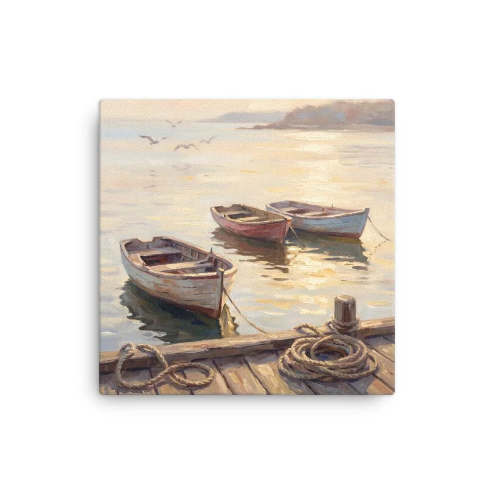 Coastal Harbor Thin Canvas: Nautical Rowboats at Sunset Decor Wall Art