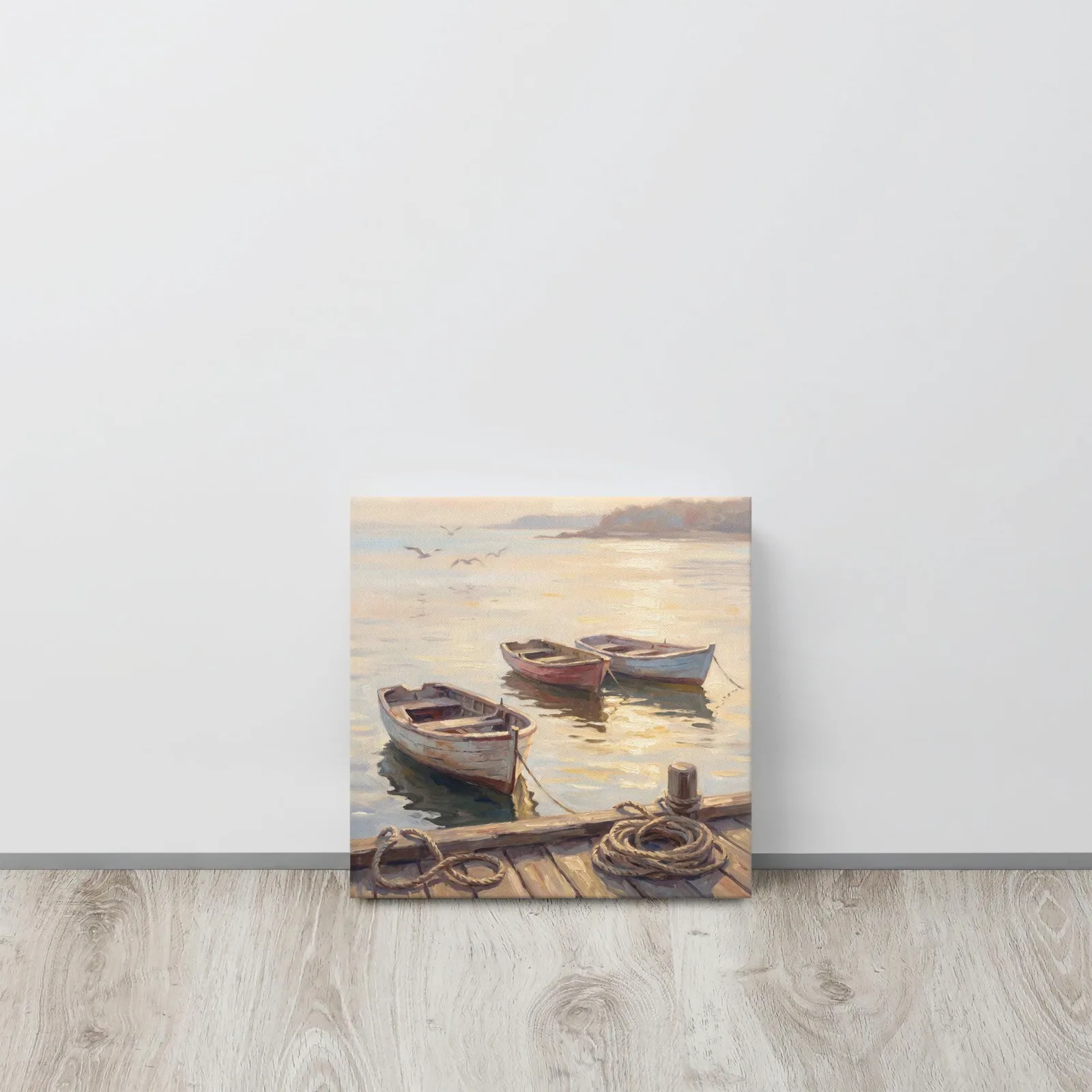 Coastal Harbor Thin Canvas: Nautical Rowboats at Sunset Decor Wall Art, photo 4