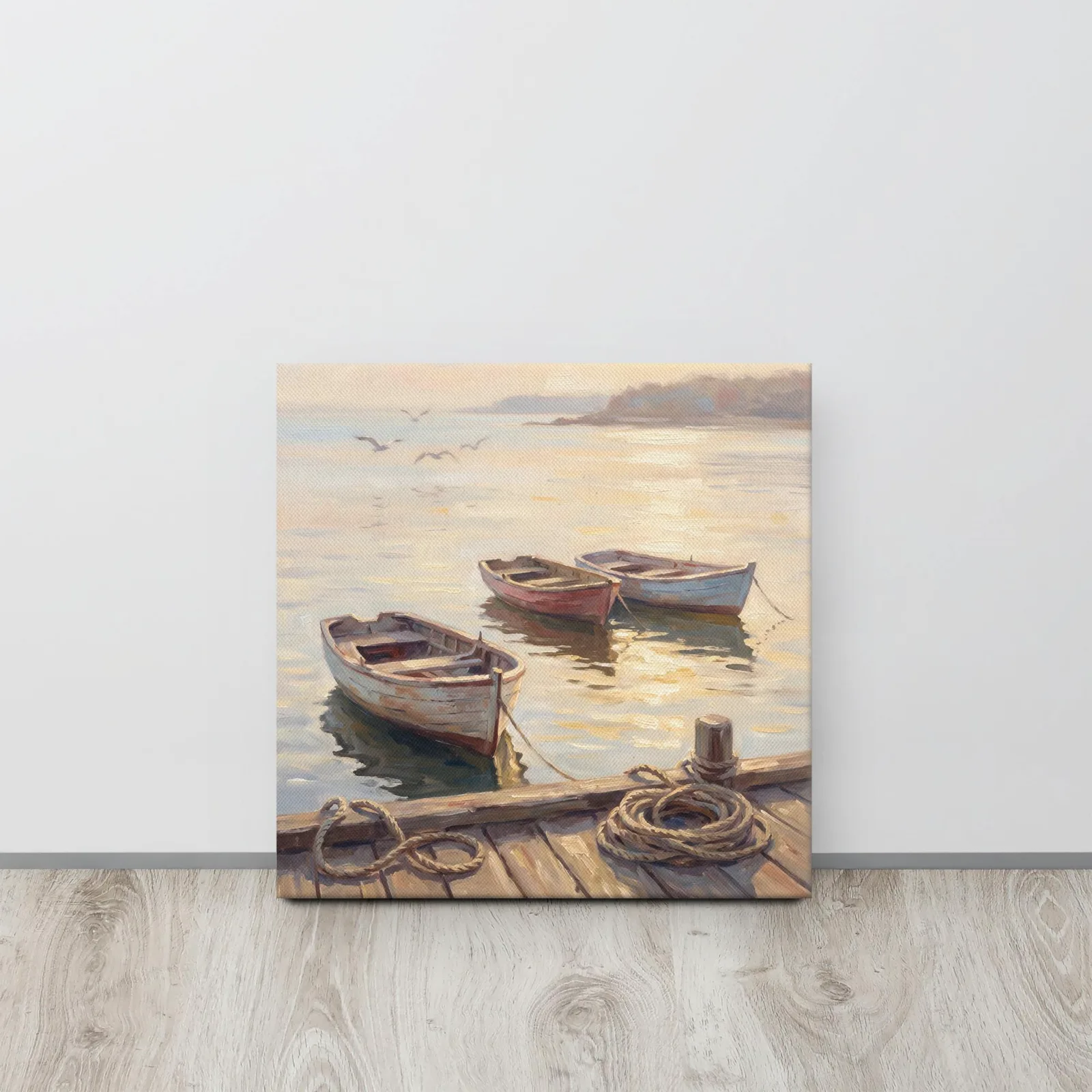 Coastal Harbor Thin Canvas: Nautical Rowboats at Sunset Decor Wall Art, photo 5