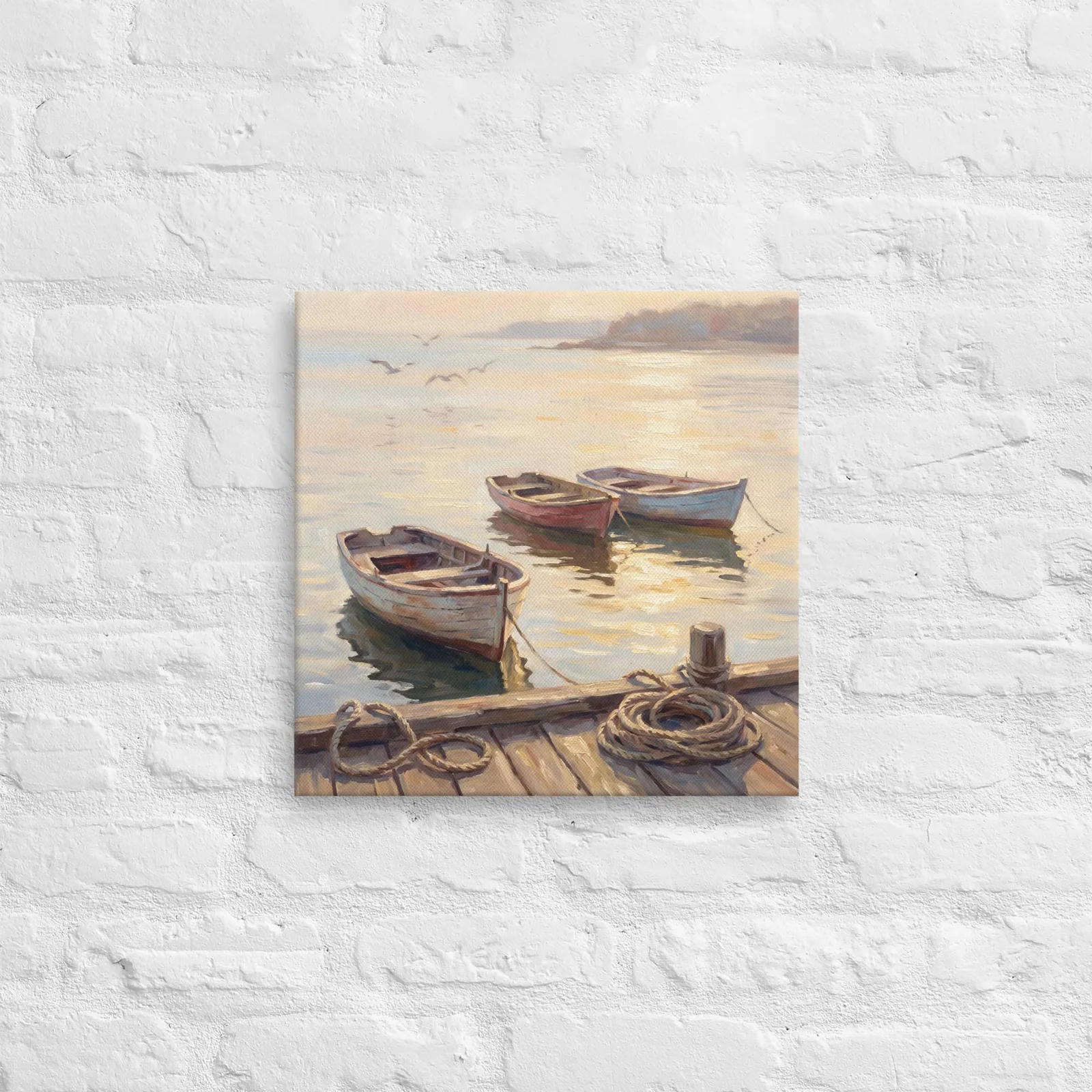 Coastal Harbor Thin Canvas: Nautical Rowboats at Sunset Decor Wall Art, photo 3
