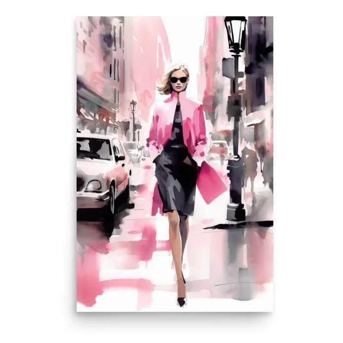 Confidence in Pink Poster: Fashion Illustration Wall Art