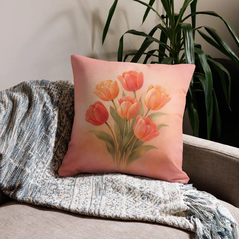 Coral Tulip Throw Pillow: Peach Spring Floral Decor