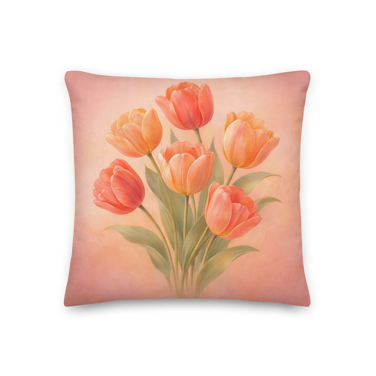 Coral Tulip Throw Pillow: Peach Spring Floral Decor, photo 2