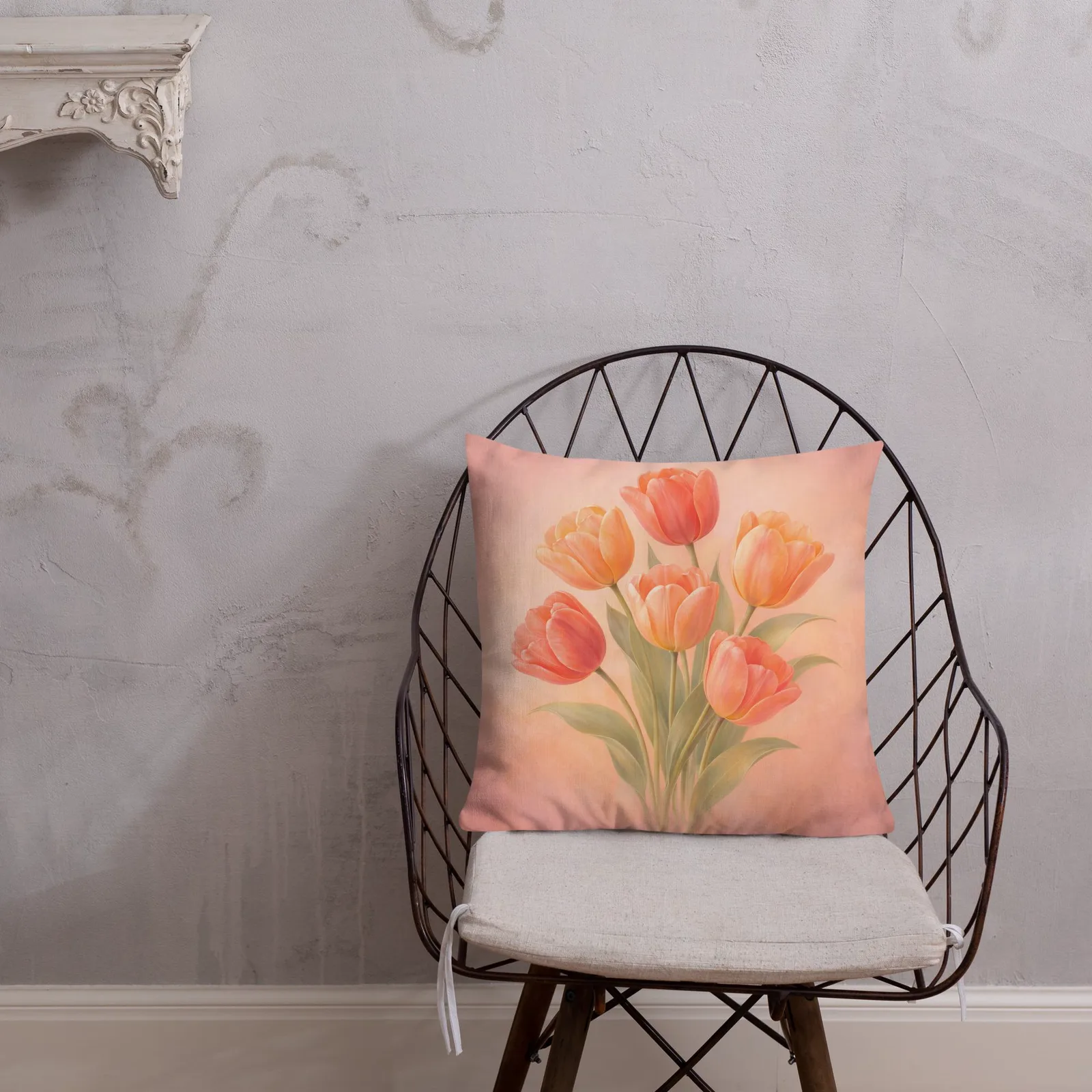 Coral Tulip Throw Pillow: Peach Spring Floral Decor, photo 8