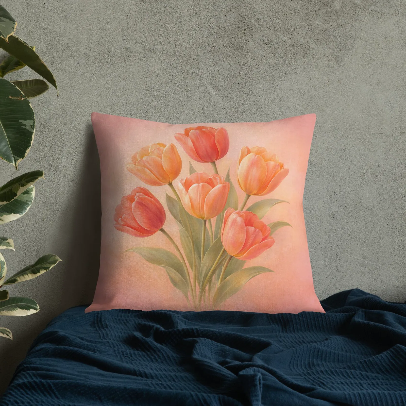 Coral Tulip Throw Pillow: Peach Spring Floral Decor, photo 10