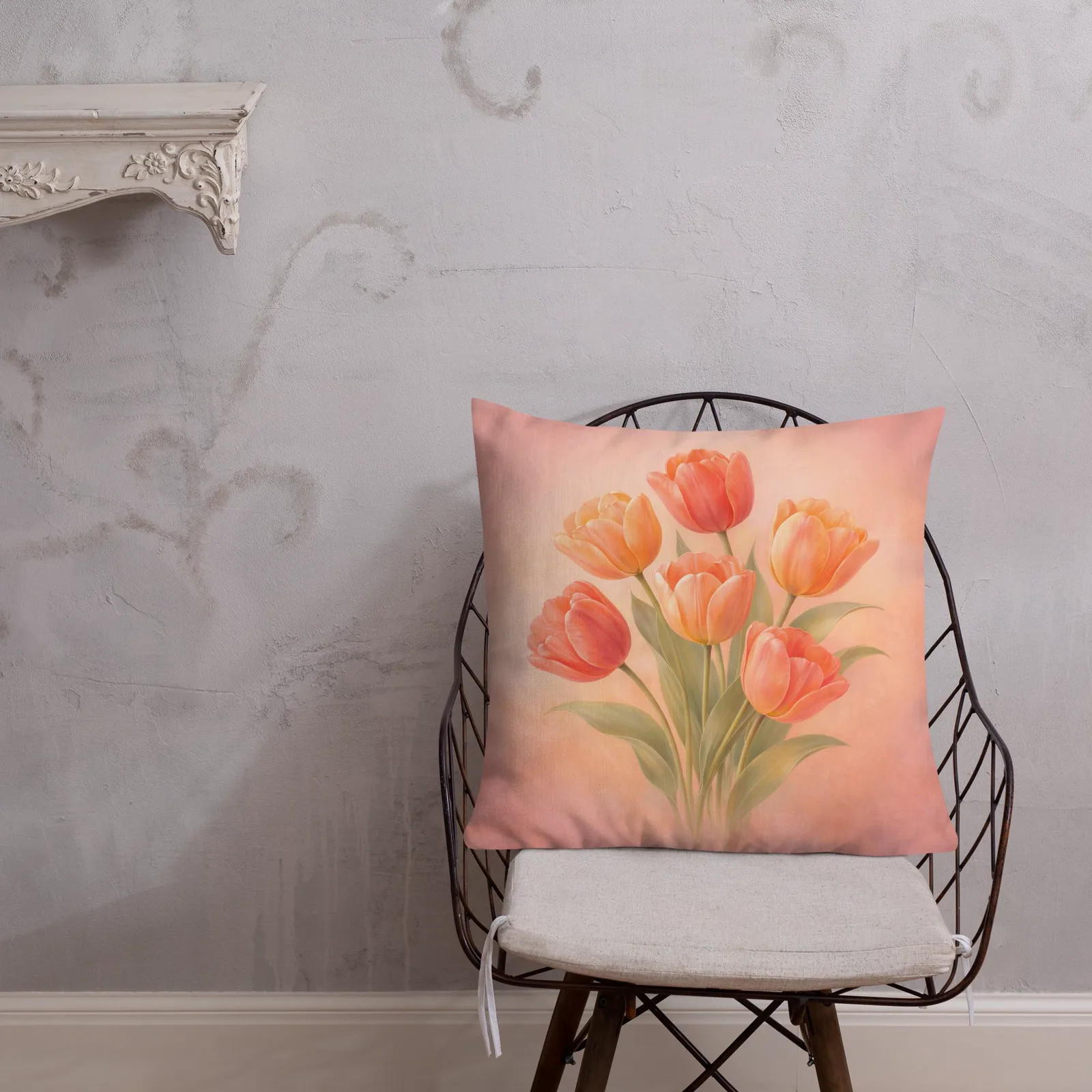 Coral Tulip Throw Pillow: Peach Spring Floral Decor, photo 9
