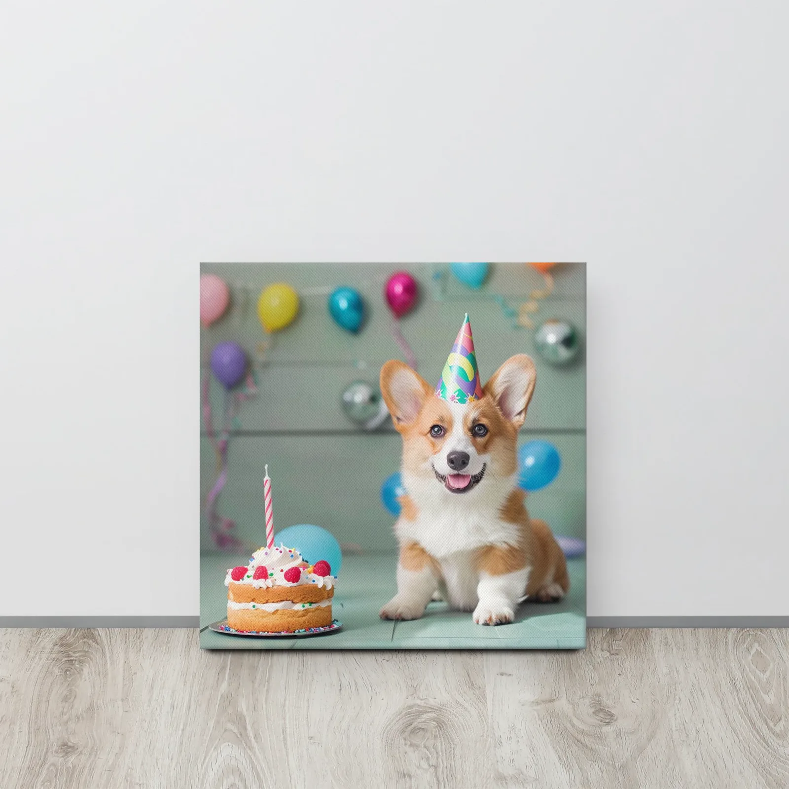 Corgi Birthday Celebration Thin Canvas: Puppy Dog Lover Wall Art, photo 2