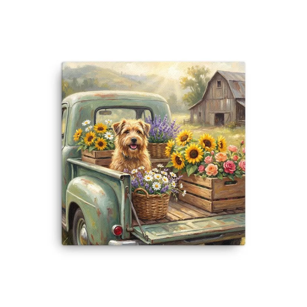 Dog in Vintage Truck Thin Canvas: Farmhouse Dog Wall Art