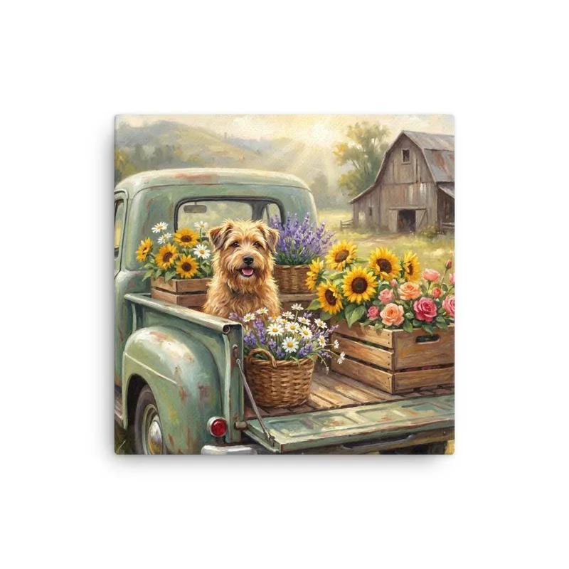 Dog in Vintage Truck Thin Canvas: Farmhouse Dog Wall Art
