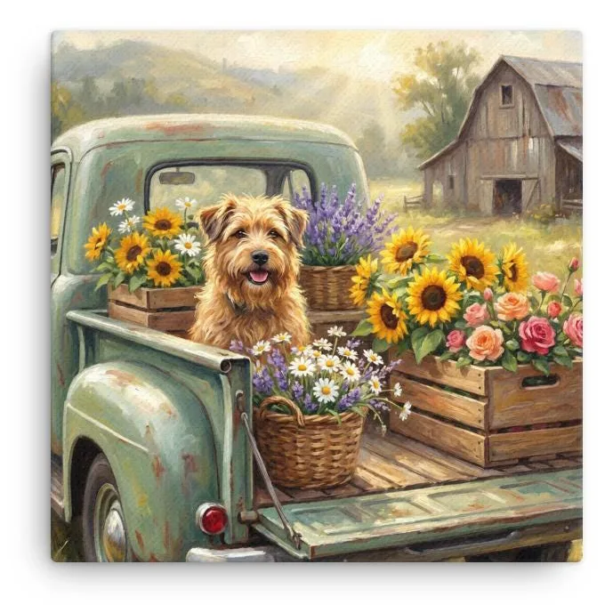 Dog in Vintage Truck Thin Canvas: Farmhouse Dog Wall Art