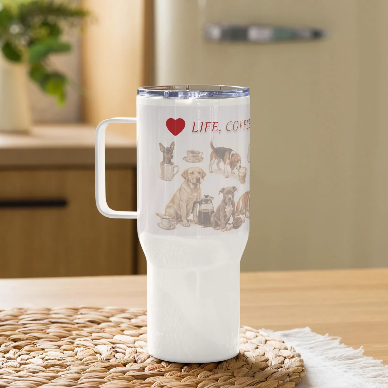 Dog Lover Travel Mug, Stainless Steel Tumbler, Coffee & Dog Art, photo 9