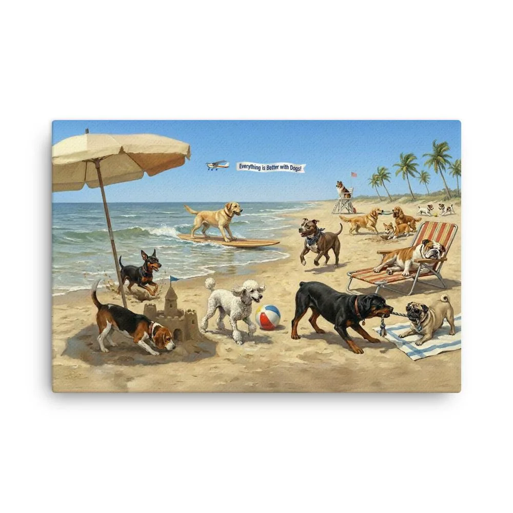 Dogs at the Beach Thin Canvas: Coastal Dog Lover Wall Art