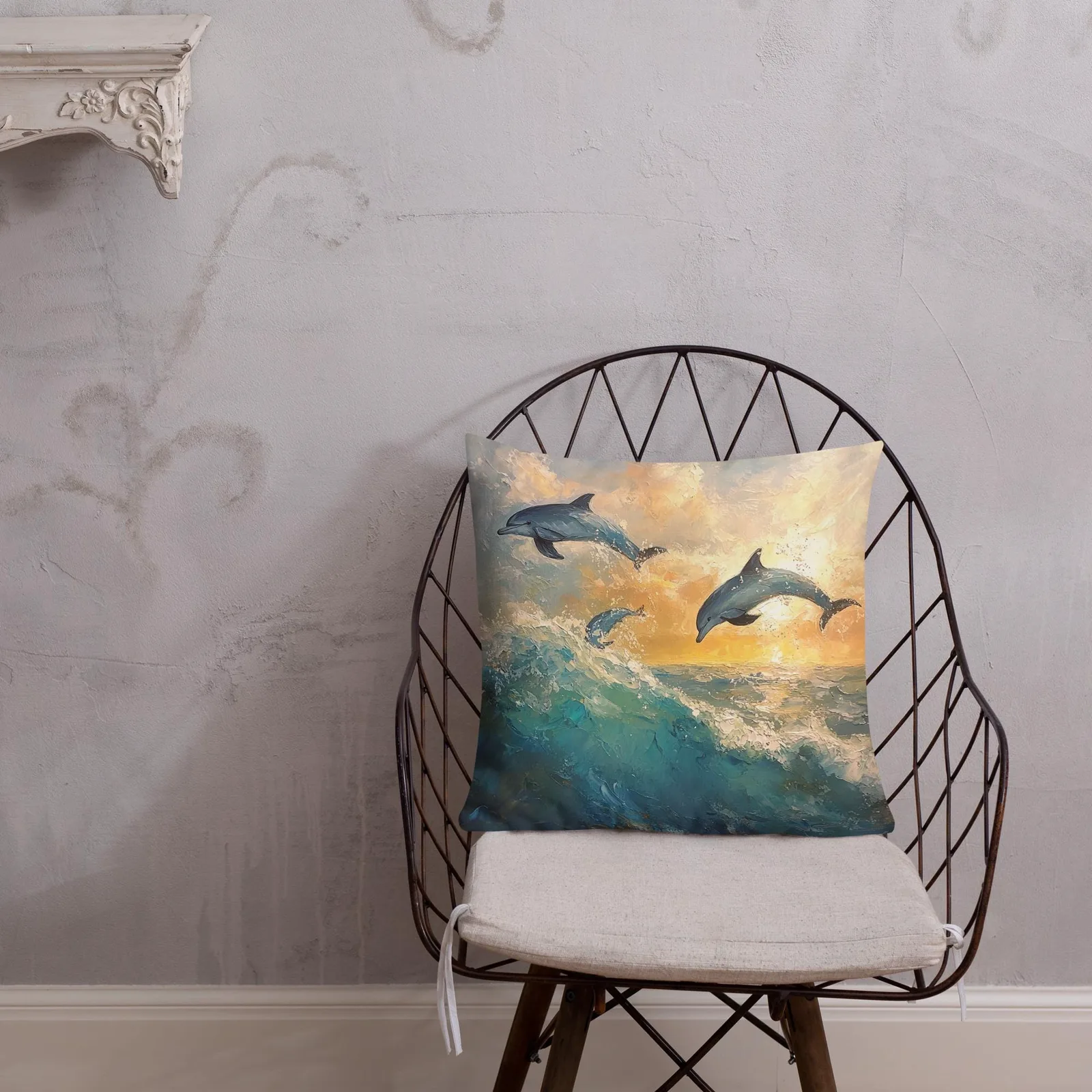 Dolphins at Sunrise Throw Pillow: Coastal Beach House Decor, photo 6