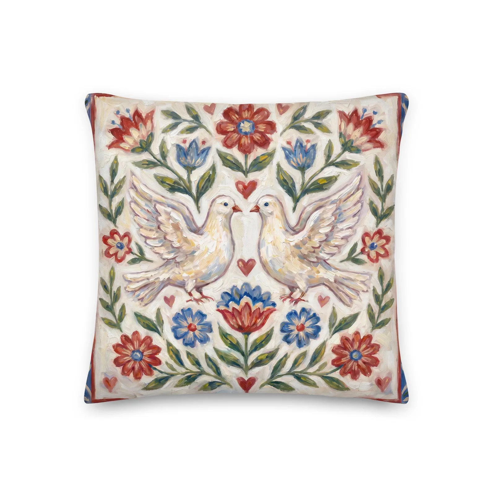 Dove Throw Pillow: Folk Art Floral Cushion