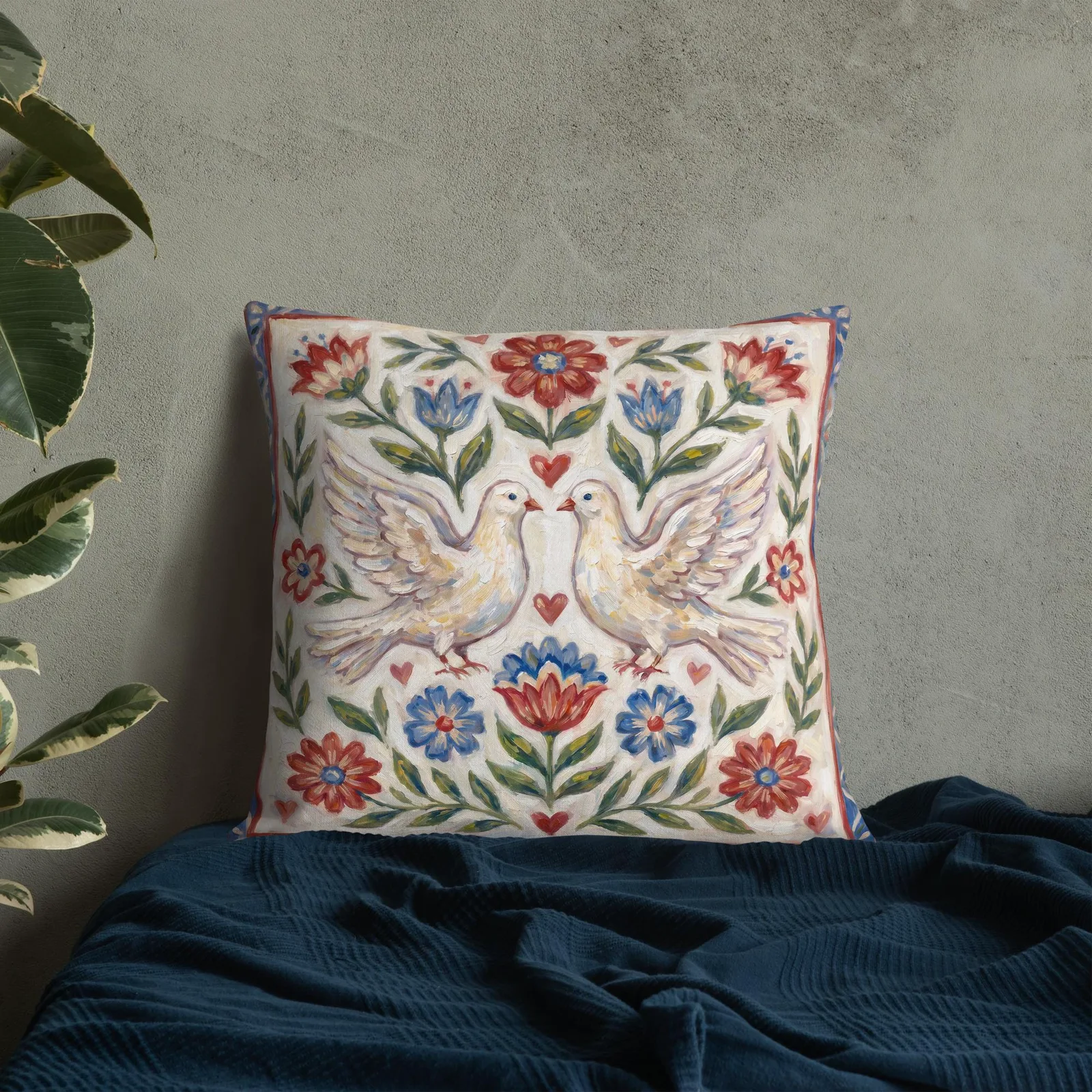 Dove Throw Pillow: Folk Art Floral Cushion, photo 10