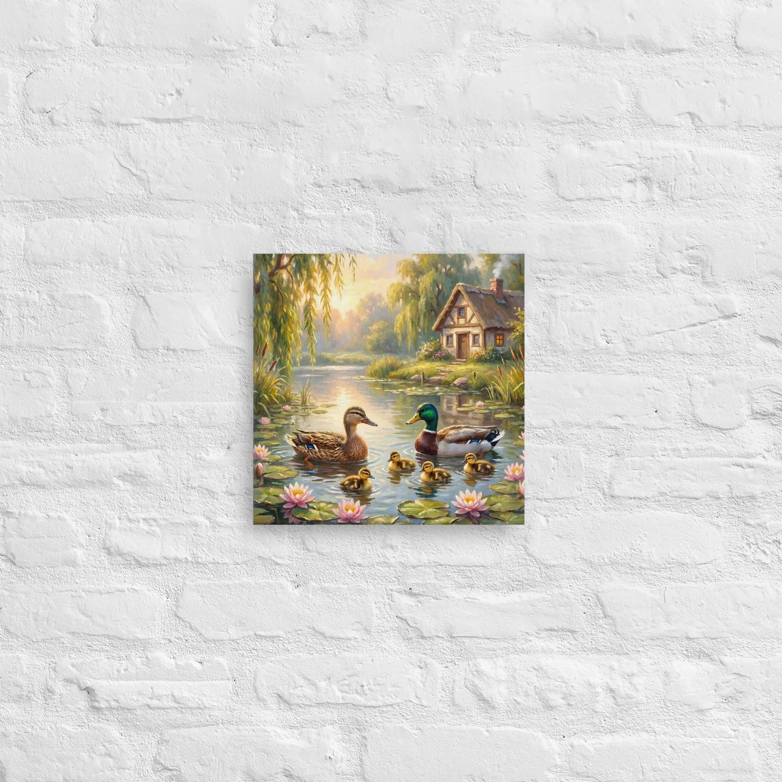 Duck Family Pond Thin Canvas: Mallard Duck Painting Wall Art, photo 6