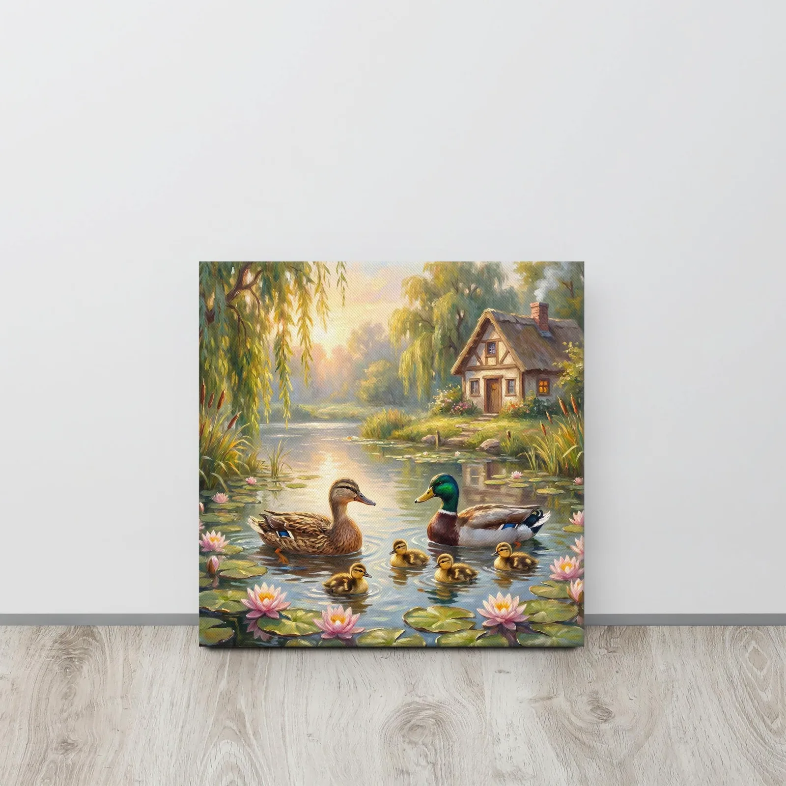 Duck Family Pond Thin Canvas: Mallard Duck Painting Wall Art, photo 5