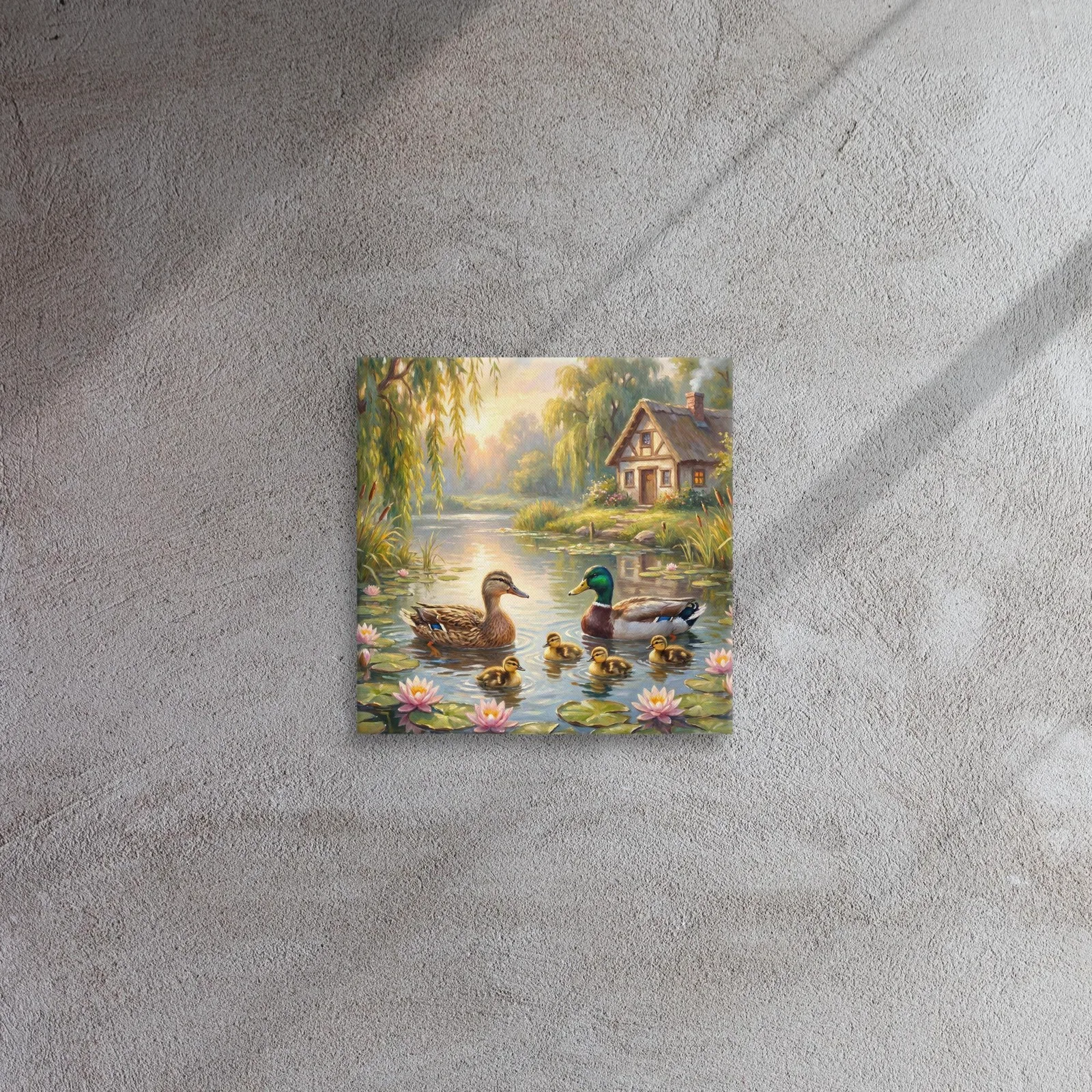 Duck Family Pond Thin Canvas: Mallard Duck Painting Wall Art, photo 2